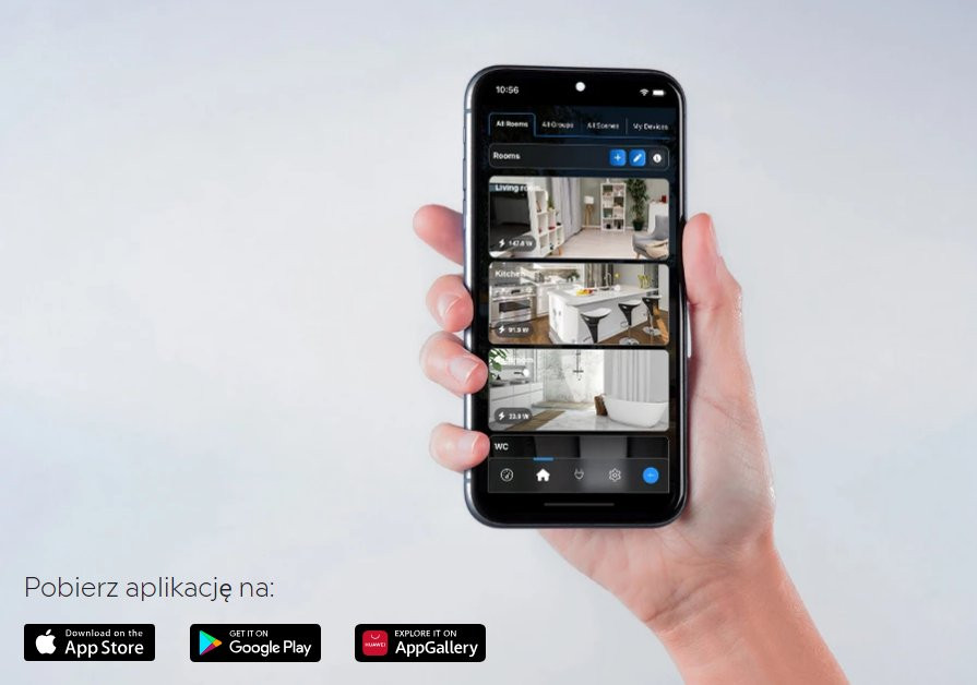 Kontrola domu z Shelly BLU Motion i Shelly BLU Gateway Zrzut ekranu aplikacji na telefonie pokazujący interfejs kontroli domu z wykrywaniem ruchu za pomocą Shelly BLU Motion